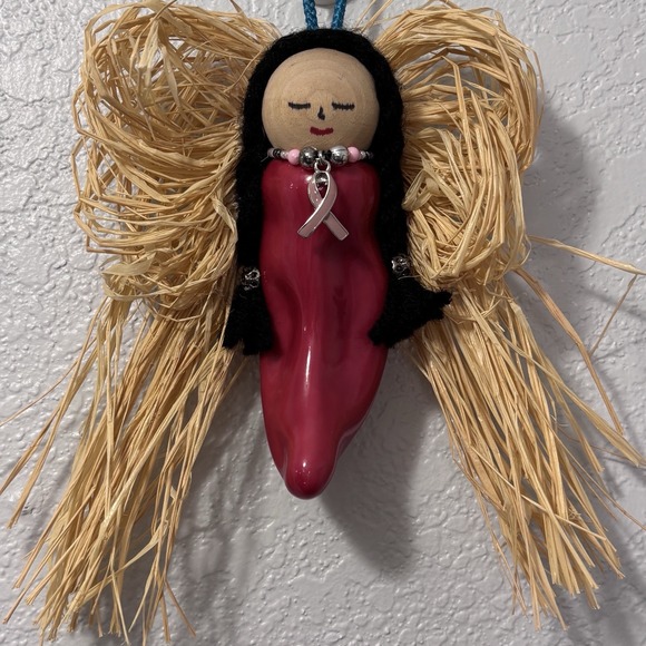 Other - Red Chili Chile Pepper Angel Ornament/Magnet Breast Cancer Awareness Ribbon 5"